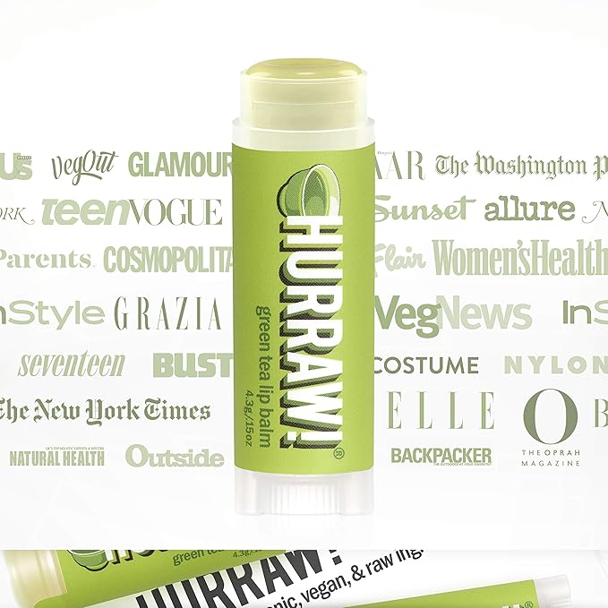 Hurraw! Green Tea Lip Balm, 3 Pack: Organic, Certified Vegan, Cruelty and Gluten Free. Non-GMO, 100% Natural Ingredients. Bee, Shea, Soy and Palm Free. Made in USA