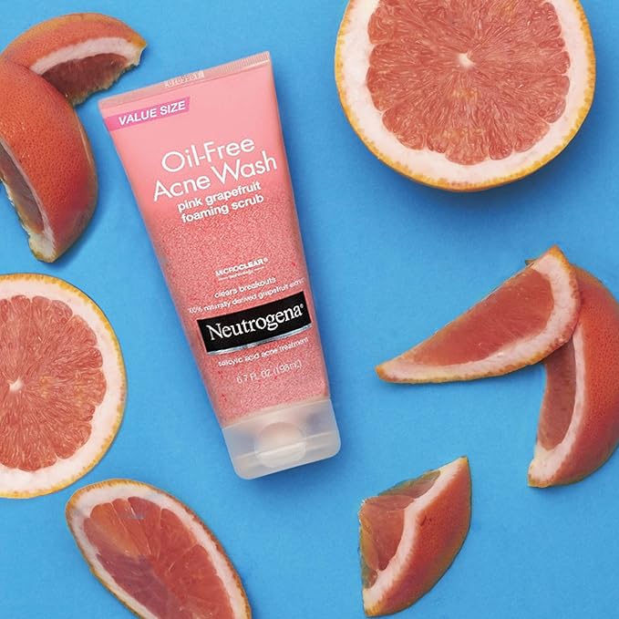 Neutrogena Oil Free Pink Grapefruit Acne Face Wash with Vitamin C, 2% Salicylic Acid Acne Treatment, Gentle Foaming Vitamin C Facial Scrub to Treat & Prevent Breakouts, 6.7 fl. oz