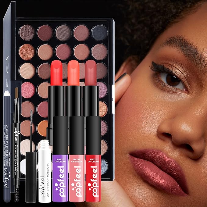 Pure Vie All-in-One Holiday Gift Surprise Makeup Set Essential Starter Bundle Include Eyeshadow Palette Lipstick Concealer Blush Mascara Eyeliner Face Powder Lipgloss Brush - Full Makeup Kit for Women