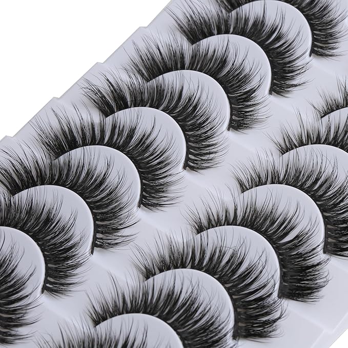 SUNWELL False Eyelashes 15mm Mink Lashes Cat Eye Lashes 8D Fluffy Wispy Foxy Eye Fake Lashes Strips Natural Look Faux Mink Lashes 10 Pairs Pack