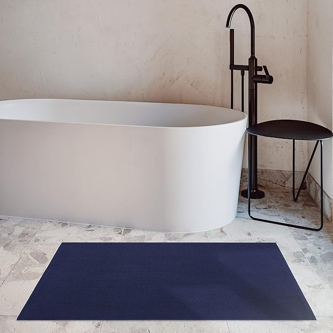 Cotton Paradise 100% Cotton Non Slip Bath Mats for Bathroom, 17x24 inch Soft Absorbent Quick Dry Machine Washable Floor Bath Mat, Navy Blue