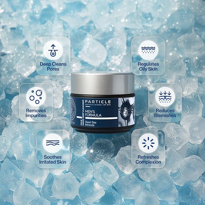 Particle Mineral Face Mask for Men, Hydrating and Deep Cleansing Clay with Charcoal, Aloe Vera, Panthenol & Dead Sea Minerals, Men's Cleanser, Refreshing Weekly Skin Care Routine, 3.38 FL OZ
