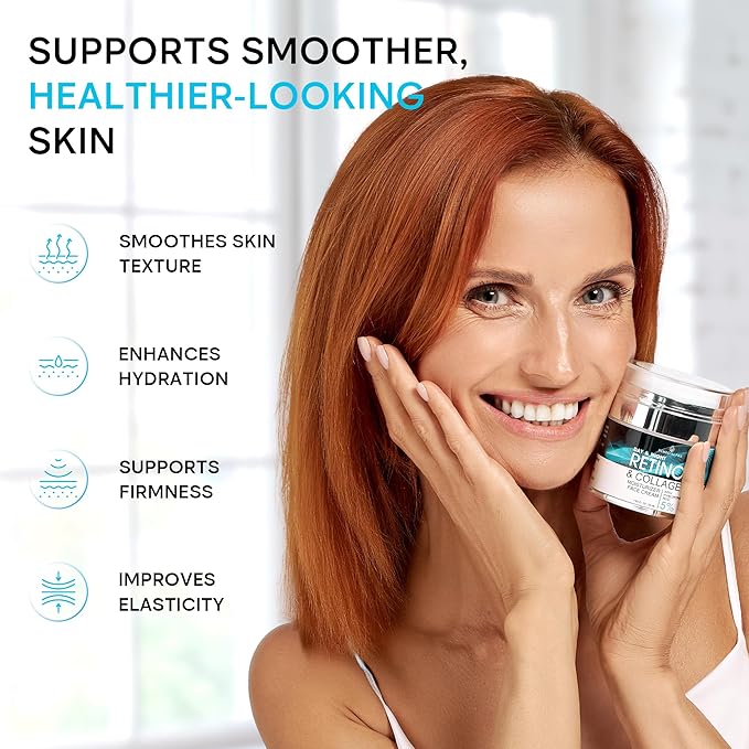 Face Moisturizer Retinol Cream, Anti Aging Neck Firming Cream, Collagen Day & Night Face Cream with Hyaluronic Acid for Women & Men, 1.85 Fl Oz