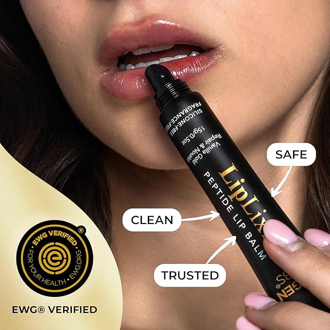 LipLixir Non Toxic Peptide Lip Balm – EWG® VERIFIED, All-Natural, Ultra-Clean, Hydrating, Doctor Approved Lip Gloss – Fragrance-Free with Shea, Cocoa & Coconut Oil, (Reformulated Thicker Formula)