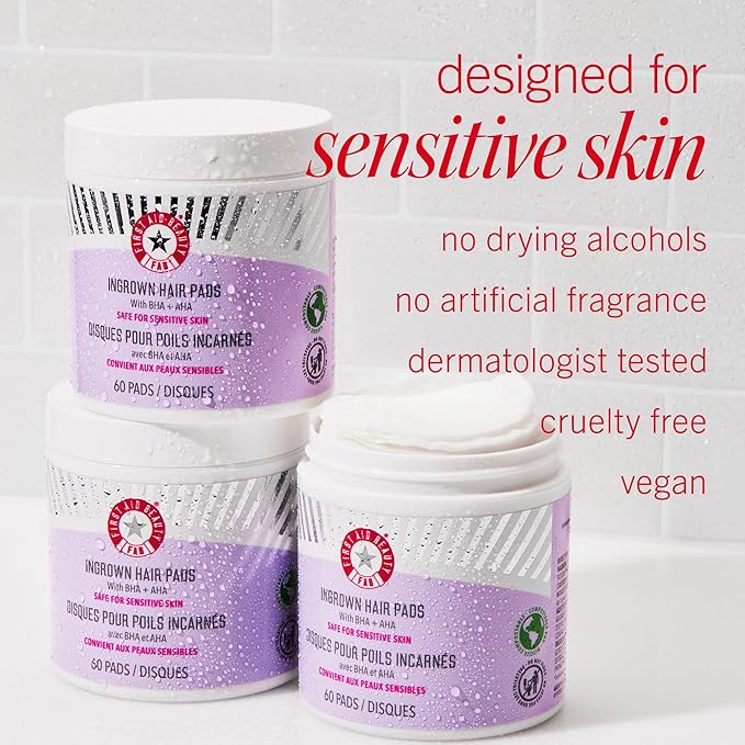 First Aid Beauty - Ingrown Hair Pads with BHA + AHA - Aftershave Treatment Pads to Help Prevent Razor Bumps for Men & Women - Exfoliate Underarms & Bikini Area - Compostable for Daily Use - 60 Pads