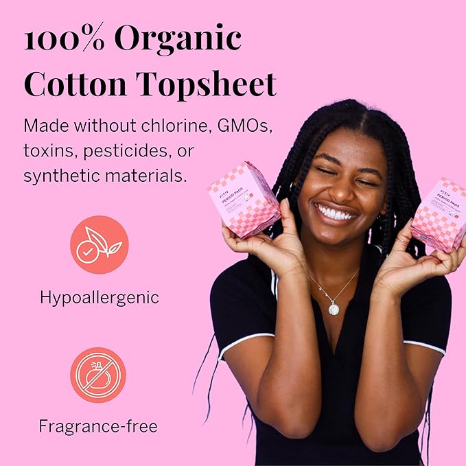 Pixie Organic Cotton Mini Pads with Wings for Women & Teens - Ultra Thin, Light Absorbency Menstrual Pads - Hypoallergenic, Unscented & Biodegradable for Feminine Care - FSA Eligible - 64 Count