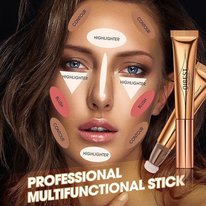 Liquid Contour Beauty Wand, Cream Liquid Contour Stick Matte Bronzer Stick with Cushion Applicator, Lightweight Blendable, Long Lasting Silky Liquid Face Shaping & Contouring Stick | 1# Contour Grey brown