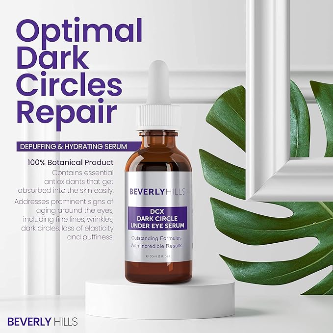 Beverly Hills DCX Under Eye Serum for Wrinkles, Puffy Eyes and Dark Cirlces Treatment for All Skin Types | Anti Wrinkle Serum with Seaweed, Hyaluronic Acids & Peptides for Hydrated & Soft Skin, 30 mL
