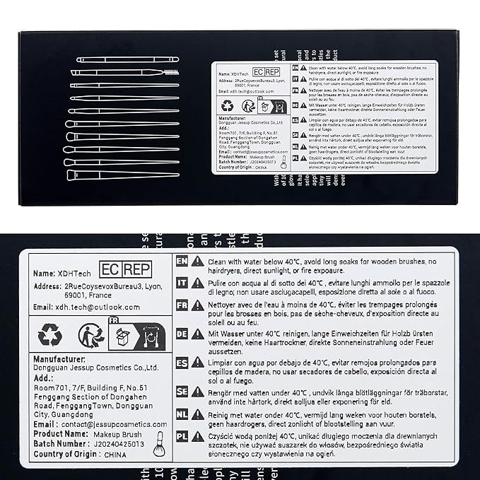 Jessup Eyeshadow Brush Set, 10Pcs Eye Makeup Brushes Professional for Blending Eye Shadow Liner Crease, Duo-end Brow Brush, Elegant Black T337