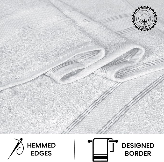 Casa Lino 100% Cotton Bath Towels Set of 4 (1 Bath Towel, 1 Hand Towel & 2 Wash Cloths) - Bathroom Towels and Washcloths Set - Complete Bathroom Set - Guest Room Essentials - (White)