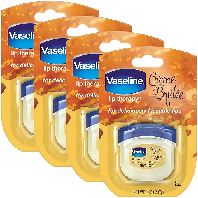 Vaseline Lip Therapy Creme Brulee Mini 4-Pack – Moisturizing Balm for Soft, Smooth Lips, 0.25 Oz Ea