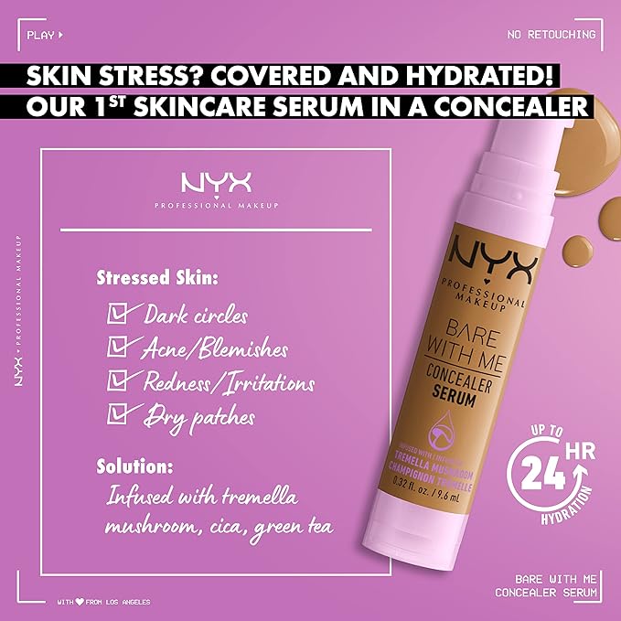 NYX PROFESSIONAL MAKEUP Plump Right Back Plumping Serum & Primer, With Hyaluronic Acid & Bare With Me Concealer Serum, Up To 24Hr Hydration - Vanilla