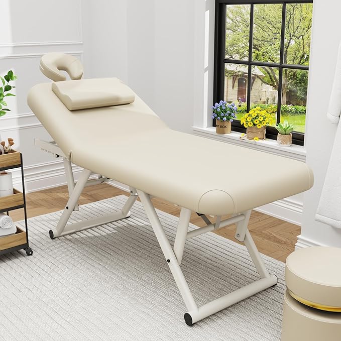 Dolonm Height Adjustable Massage Table with Face Pillow & Headrest for Treatment Table, Physical Therapy Table, Spa Facial Professional Massage Bed - Adjustable Backrest, Beige Gray