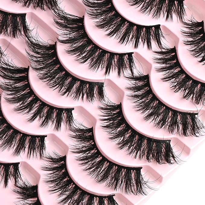 FARRED Cat Eye Lashes Fluffy False Eyelashes 14 Pairs Fake Eyelashes Natural Look Short Natural Lashes Cateye Lash Wispy Volume Eyelash Faux Mink Strip Lashes Pack for Daily Makeup (F27 | 9-17mm)