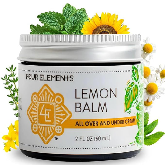 Four Elements Lemon Balm Face Moisturizer Cream - 2 Oz | Herbal Face Cream with Organic Lemon Balm, Chamomile, Shea Butter & Vitamin E | Body Hydrating Moisturizer Beauty Essential