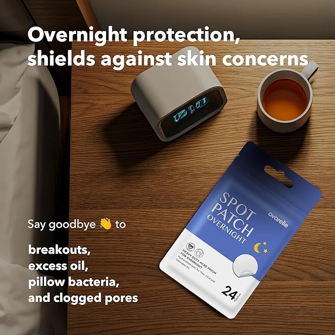 AVARELLE Spot Pimple Patches for Face | Good Night Acne Cover | Hydrocolloid with Tea Tree Oil | Acne Spot Treatment (12-14 mm, 24 ct)