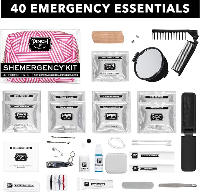 Pinch Provisions Shemergency Kit for Her, 40 Emergency Essential Items, Compact, Multi-Functional Pouch, Gift for Women, Birthday, Bachelorette Parties, and More!