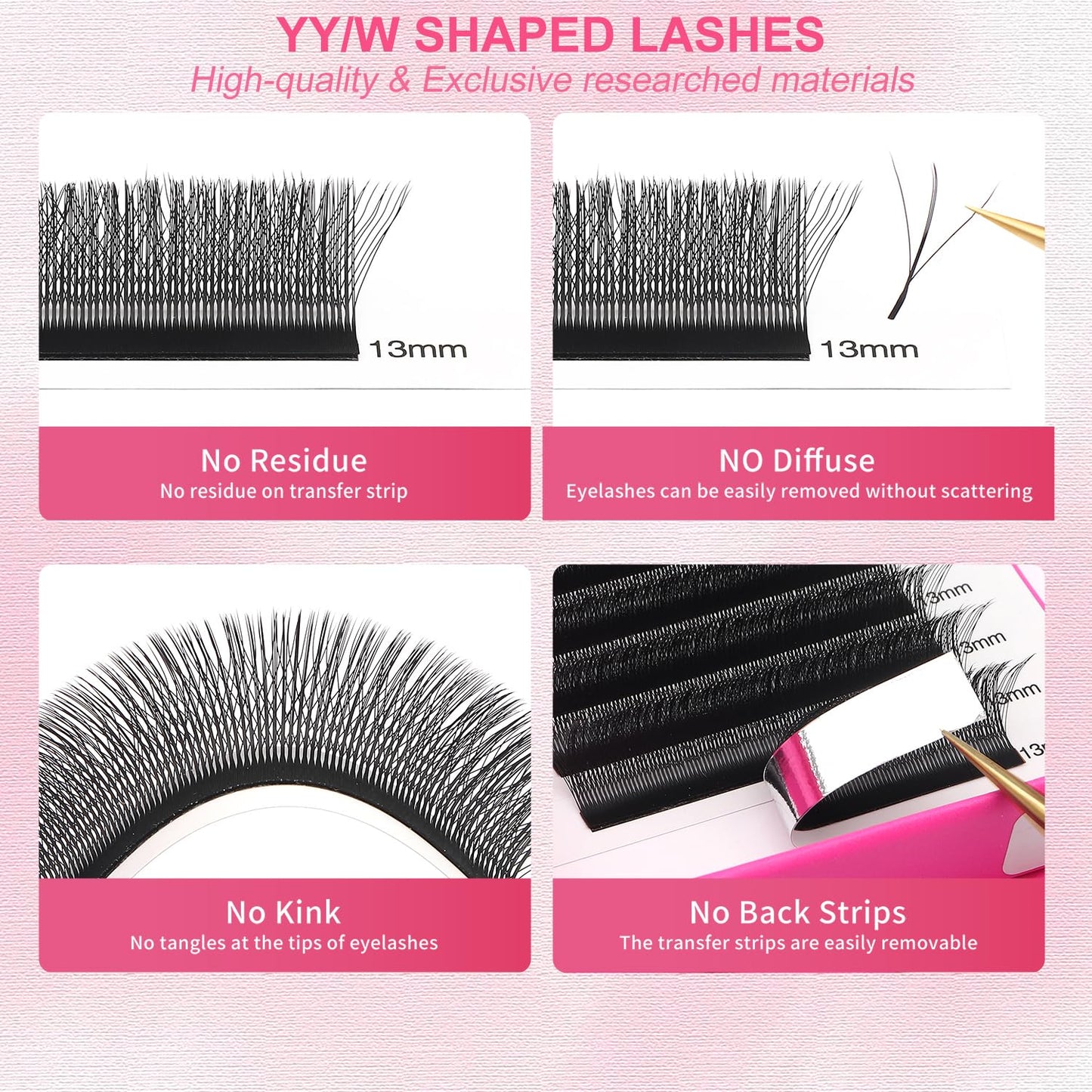 Lash Extensions Three Core Tips 3D Eyelash Extensions W Shape 0.07mm Thickness C Curl 15mm Premade Fans Easy Fan Volume Lashes Matte Black Crisscross(W-3D-Three Core-0.07-C,15mm)