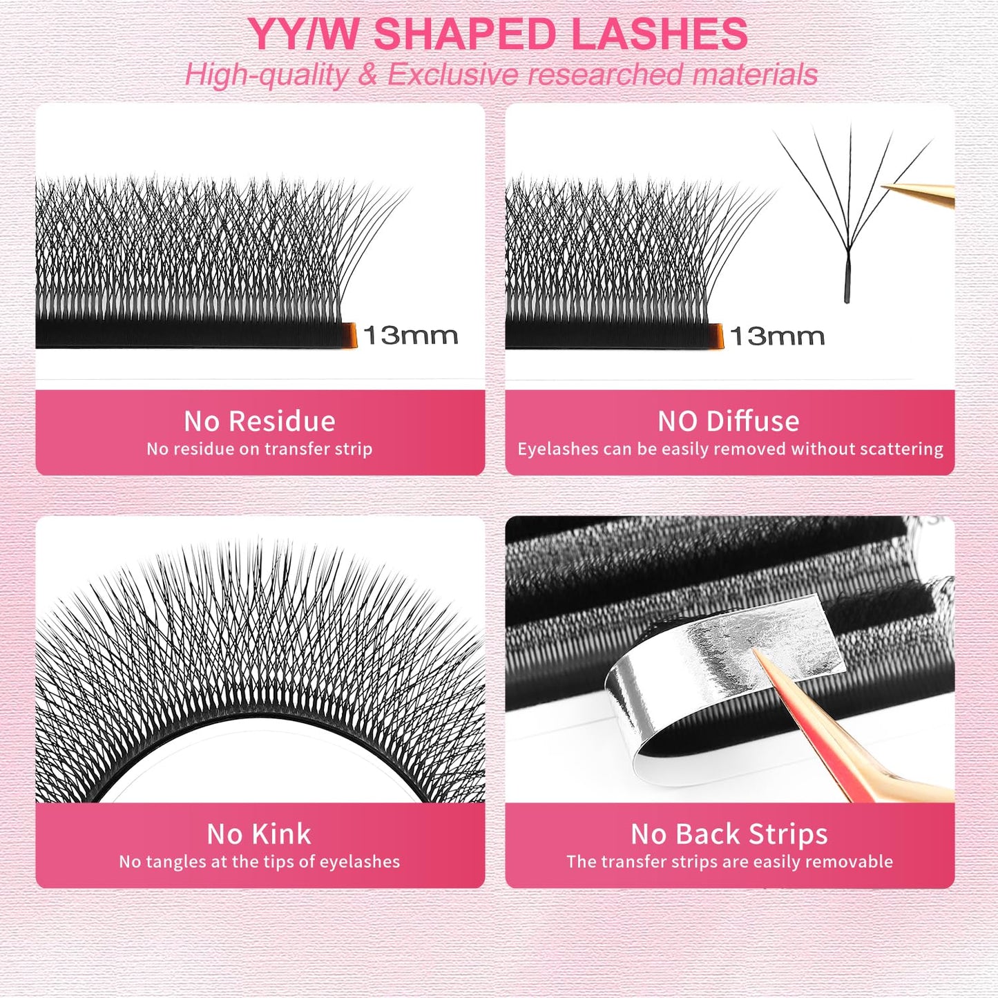 W Lash Extensions Supplies 5D Eyelash Extensions W Shape 0.07mm Thickness C Curl 13mm Premade Fans Easy Fan Lashes Volume Matte Black 12 Rows Crisscross Eye Lashes(W-5D-0.07-C,13mm)