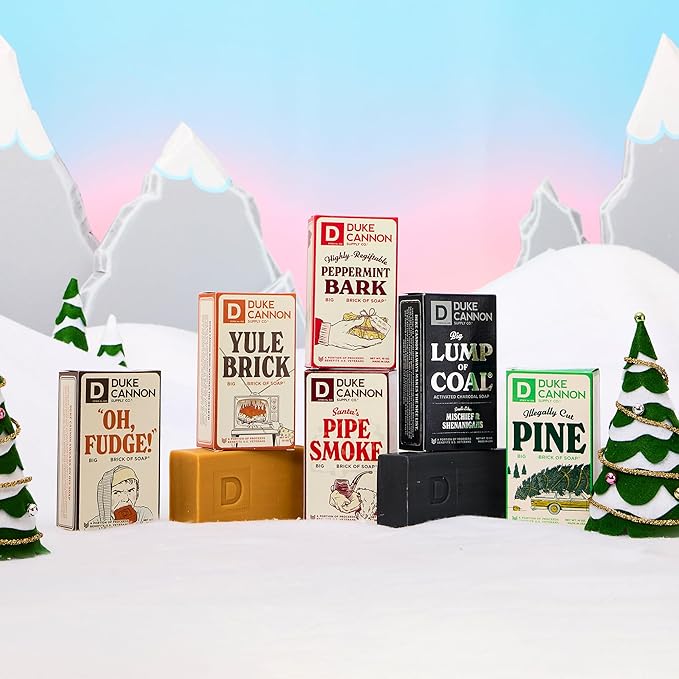 Duke Cannon Holiday Limited-Edition Yule Brick Big Brick of Soap - 10oz Bar, Triple Milled, Charred Wood & Leather Scent, Perfect for Men, Supports U.S. Veterans, 3 Pack