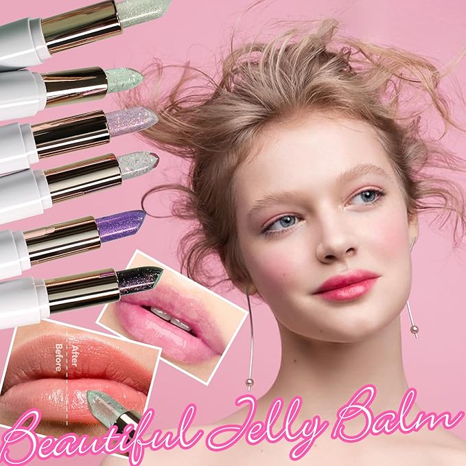 Magic Color Changing Lipstick, pH Lip Balm Glitter Shimmer Lipstick Plumping Glimmer Glow Jelly Lipstick, Hydrating Lasting Nourishing Moisture Lip Care Temperature Color Change Lip Gloss (4#)