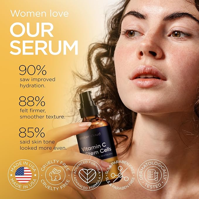 Vitamin C Serum for Face & Eyes (2Oz) with Hyaluronic Acid, Stem Cells, Vitamin E, Aloe Vera - Supports Skin Health & Even Tone