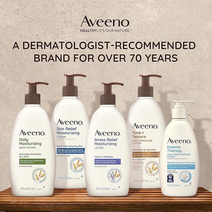 Aveeno Daily Moisturizing Body Lotion for Dry Skin with Prebiotic Oat, Fragrance & Paraben Free, Non-Greasy, Non-Comedogenic, for Sensitive Skin & 72-Hour Moisturizer 18 Fl Oz