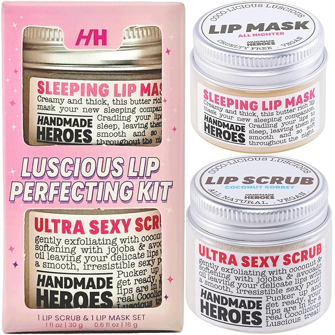 100% Natural Lip Scrub, Vegan Conditioning Coconut Lip Exfoliator, Gentle Exfoliant, Sugar Lip Polish and Lip Exfoliator Scrubber for Chapped and Dry Lips, (Lip Scrub and Lip Mask Gift Set)