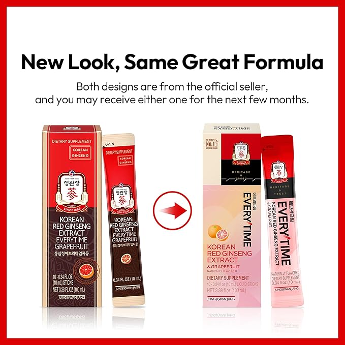 JUNG KWAN JANG Everytime Korean Red Ginseng Extract 1,000mg & Grapefruit - Vegan Ginseng Root Energy Drink Liquid Stick Supplements - Builds Stamina & Immunity, No Caffeine (10 Sticks, 0.34 fl oz)