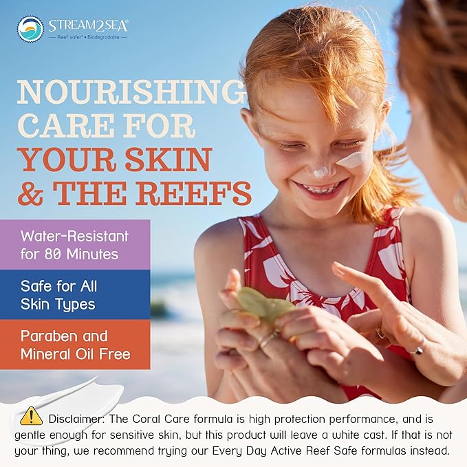 Stream2Sea Coral Care - Reef Safer Sunscreen SPF 30 Travel Size - First Reef-Approved Natural Mineral Sun block Boosts Coral Growth Water resistant- Non-Toxic, Biodegradable, Eco-Friendly - 2 Pack