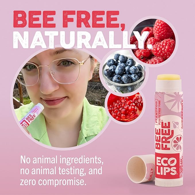 Eco Lips Bee Free Vegan Unscented 100% Natural Lip Balm - Soothe and Moisturize Dry, Cracked and Chapped Lips - 100% Plastic-Free Plant Pod Packaging - Made in USA (6 Tubes)
