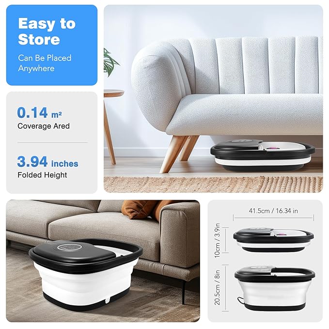 Collapsible Foot Spa Bath with Heat, Remote Control, Temperature Control, Bubbles, Pumice Stone, Red Light, Timer, 16 Massage Roller Pedicure Foot Spa Foot Soaker for Soothe & Relax Tired Feet