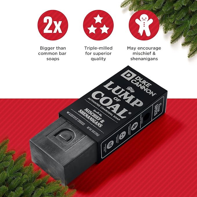 Duke Cannon Supply Co. Big Lump of Coal Soap Bar for Men Holiday Edition (Bergamot & Black Pepper Scent) Superior Grade, Extra Large, Paraben-free, All Skin Types, 10 oz (3 Pack)