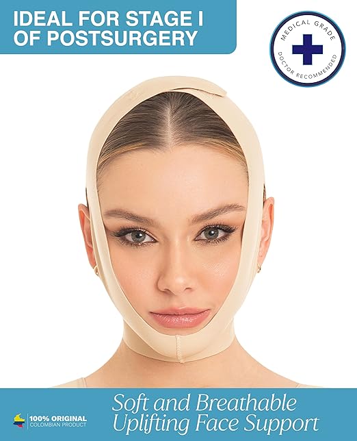 M&D Face Slimming Chin Strap Lipo Compression Garment Mentonera Postquirúrgica Facial Beige S