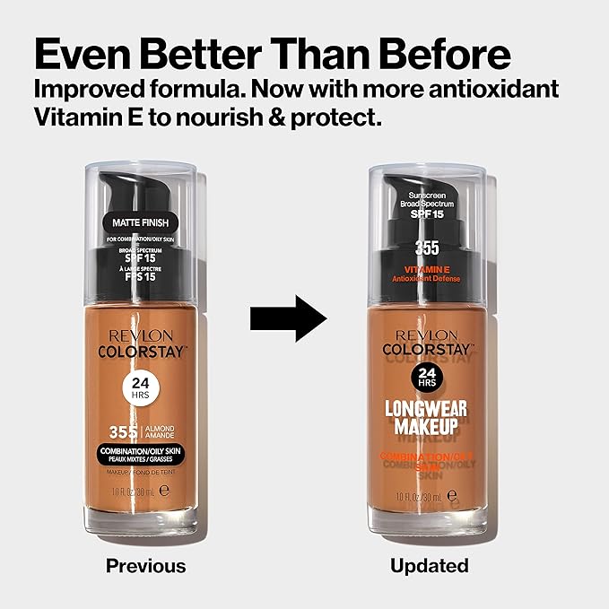 Revlon Liquid Foundation, ColorStay Face Makeup for Combination & Oily Skin, SPF 15, Medium-Full Coverage with Matte Finish, Butterscotch (315), 1.0 oz