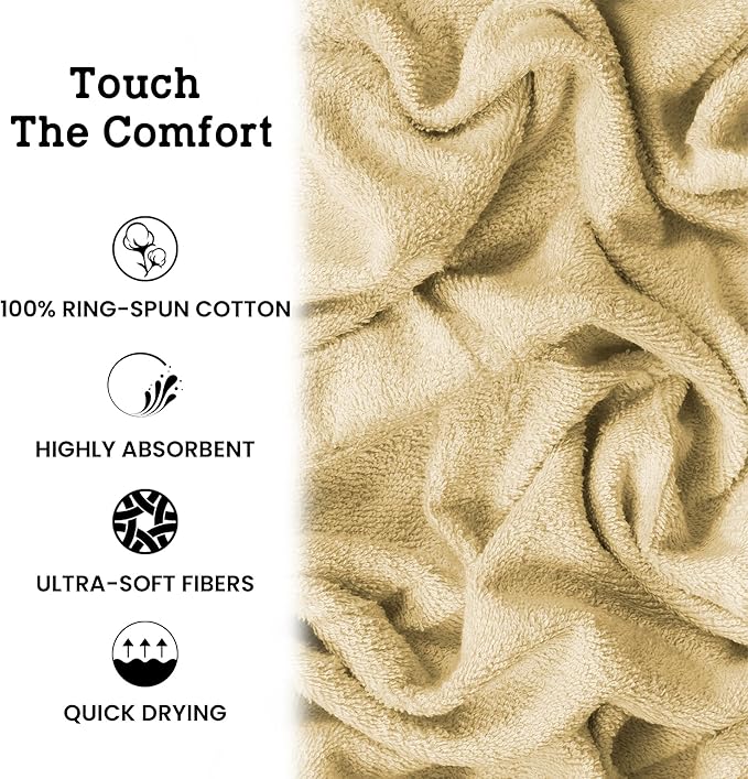 Casa Lino 100% Cotton Bath Towels Set of 4 (1 Bath Towel, 1 Hand Towel & 2 Wash Cloths) - Bathroom Towels and Washcloths Set - Complete Bathroom Set - Guest Room Essentials - (Linen Brown)