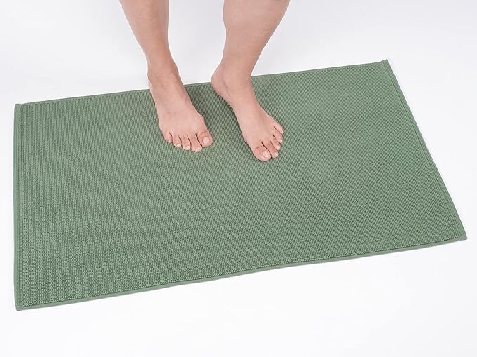 Cotton Paradise 100% Cotton Non Slip Bath Mats for Bathroom, 17x24 inch Soft Absorbent Quick Dry Machine Washable Floor Bath Mat, Sage Green