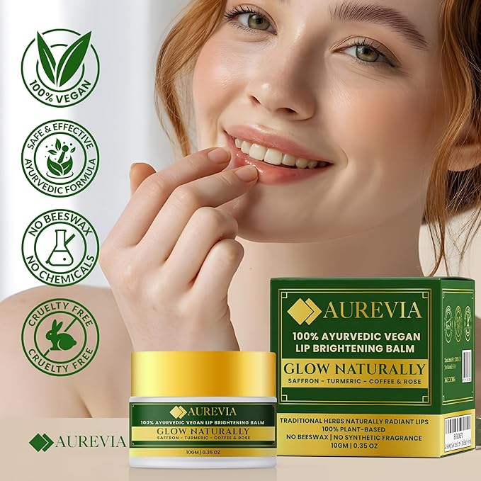 Vegan Lip Brightening Balm – Deeply Hydrating & Moisturizing Lip Care With Turmeric, Licorice, Saffron, Aloe Vera & Vitamin-C - Plant-Based New Improved Ayurvedic Clean Beauty Formula