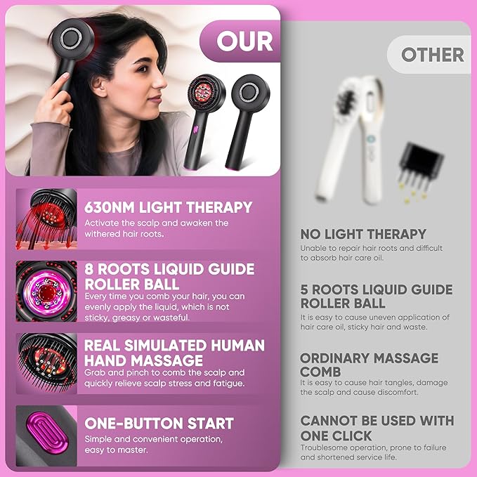 Upgrade 3 in 1 Hair Oil Applicator,Electric Hair Brushes for Hair Growth,Oil Applicator Scalp Massager,IPX7 Waterproof Electric Scalp Massager