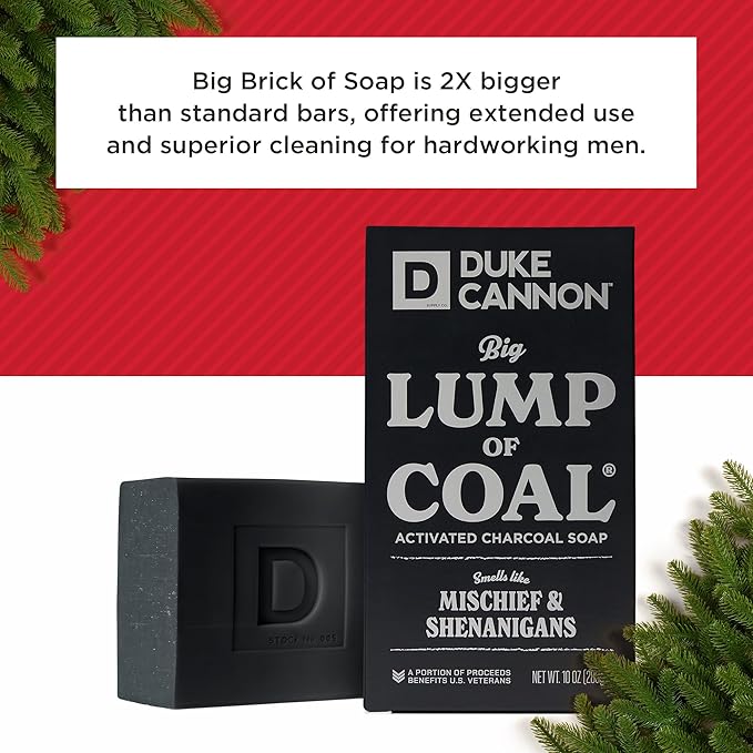 Duke Cannon Supply Co. Big Lump of Coal Soap Bar for Men Holiday Edition (Bergamot & Black Pepper Scent) Superior Grade, Extra Large, Paraben-free, All Skin Types, 10 oz (3 Pack)