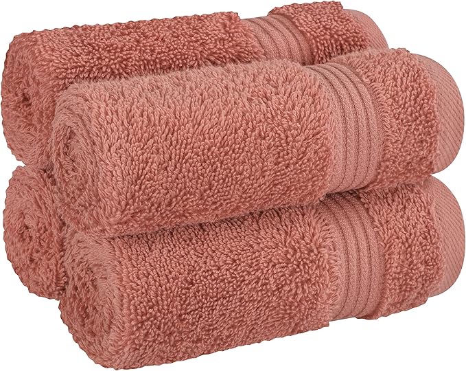 Cotton Paradise 100% Cotton Turkish Washcloth Set for Bathroom, 4 Piece Soft Absorbent Small Hand Face Towels Wash Rags, Coral