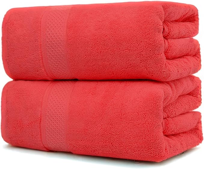 Fluffy Cotton Bath Towels Set650GSM,2-Piece Set, Thickened and Enlarged(31.5x63 inches),Super Absorbent,Soft,Suitable for Hotel, Bathroom, Swimming Pool, SPA,Gift(2, Watermelon Red, 31.5x63in)