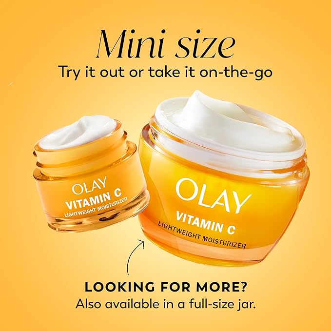 Olay Vitamin C Face Moisturizer, Brightening Cream for Women, Trial Size, Evens Tone, Dark Spot & Hyperpigmentation Reduction, Glowing Skin Care - Niaciniamide, Lactic Acid, 0.5 Oz
