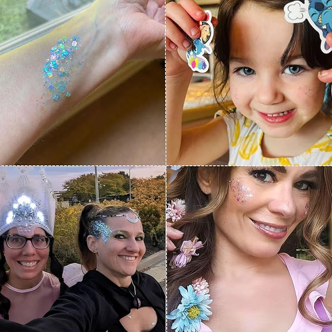 Body Glitter Gel - Halloween Costumes for Women, Sparkly Chunky Glitter Hair for Kids, Halloween Christmas Singer Concert Festival Rave Accessories (Blue Body Glitter)