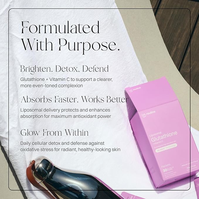 Liposomal Glutathione Powder, 125mg L-Glutathione Sugar-Free Flavored Packets, 100mg Vitamin C, Powerful Antioxidant Supplement for Skin, Beauty Health & Detox Support, 30 Packets - Lemon