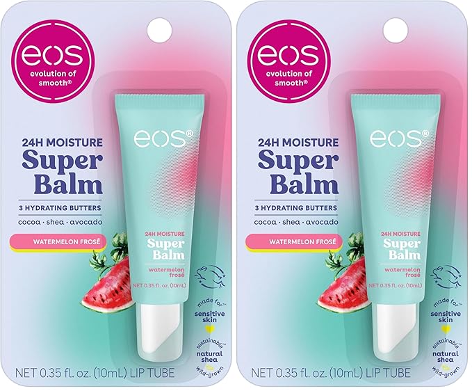 eos 24H Moisture Super Balm- Watermelon Frosé, Lip Mask, Day or Night Lip Treatment, Made for Sensitive Skin, 0.35 fl oz (Pack of 2)