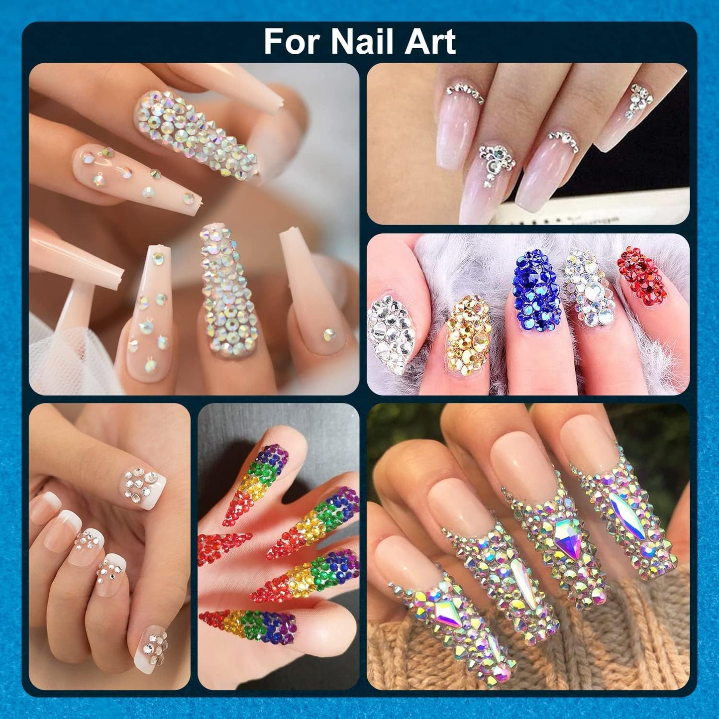 Nail Art Rhinestone Glue Gel&Flatback Gems Accessories Kit, 1 Tube of 15ml Rhinestone Gel Glue(UV/LED Needed)+1 Box of Flat-Back Round Glass Crystal Clear Gemstones with Pickup Pencil and Tweezer
