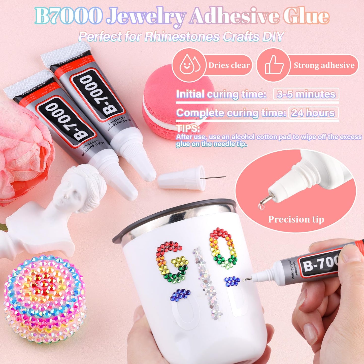 6600Pcs Resin Rhinestones with 3Pcs B7000 Jewelry Glue for Crafting, Multicolors 5mm Non Hotfix Flatback Gems, Bedazzling Crystal for DIY Crafts Clothing Tumblers Mugs Shoes Fabric Decor Nail Art