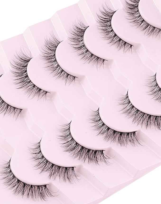 Lashes Natural Cat Eye Lashes Wispy Lashes 13mm False Lashes Wispy Lashes C Curl Strip Eyelashes Thin Cotton Band Soft Fake Eyelashes False Lashes Pack 7 Pairs