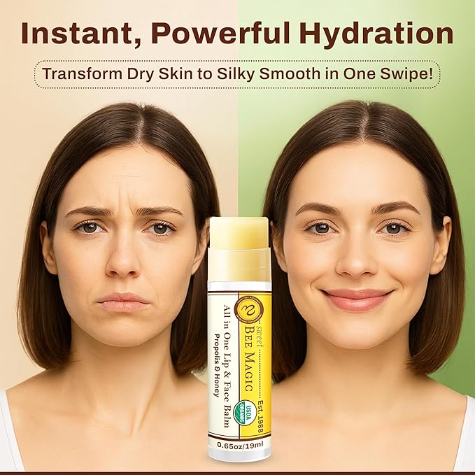 Sweet Bee Naturals Magic Wand - Certified Organic Lip and Face Moisturizing Wand - Natural Balm Wand for Dry Skin and Lips, Non-Petroleum Jelly for All Ages and Skin Types,0.65 oz-6 pack